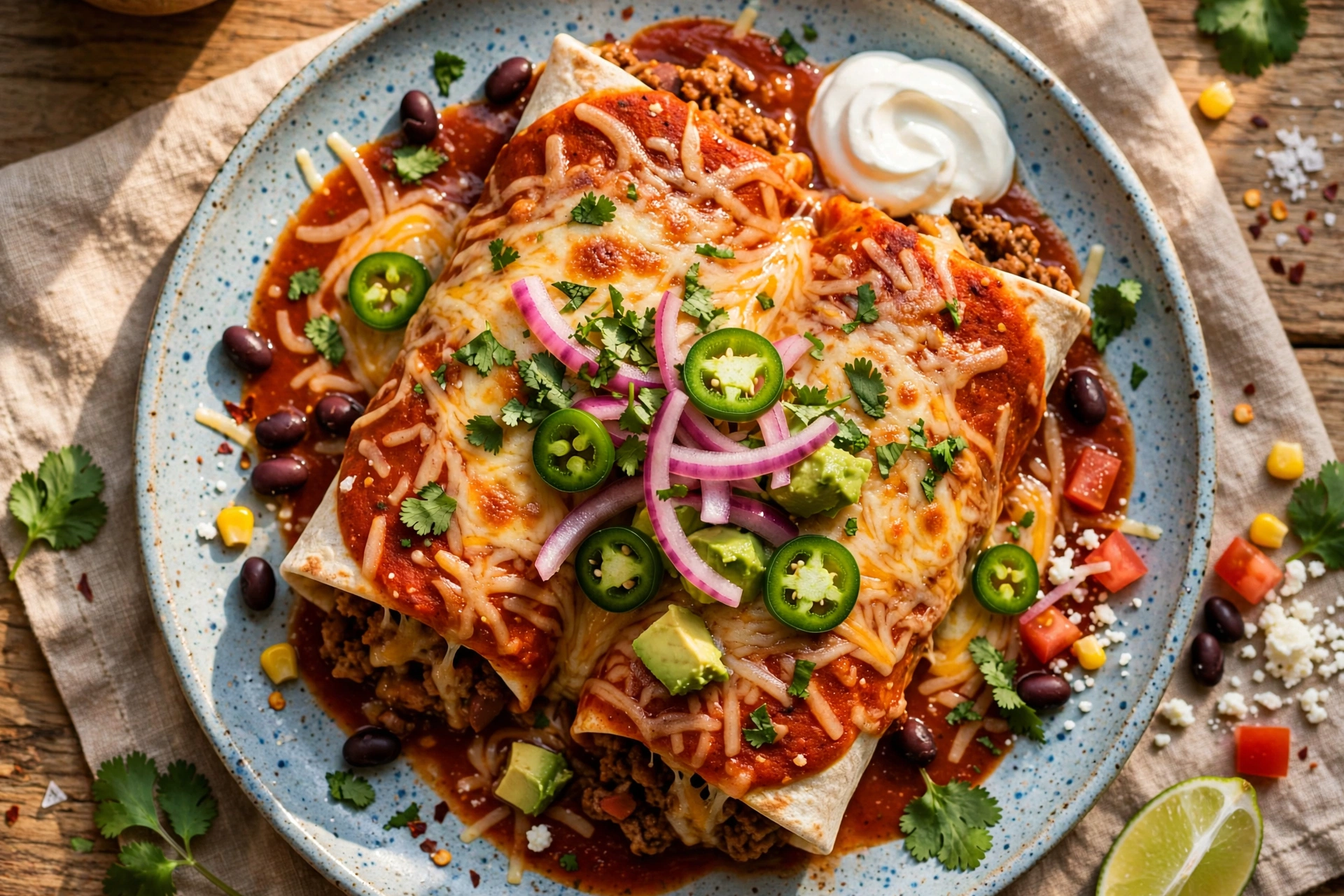 Wet Burritos (Smothered Beef and Bean Burritos)